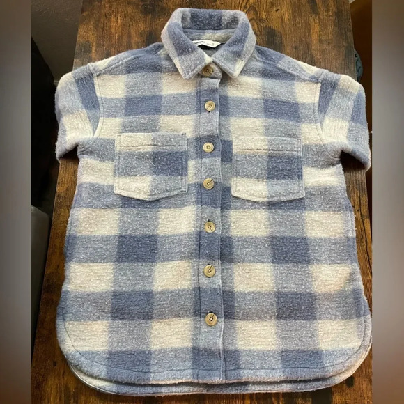 Fuzzy Flannel Sherpa Button Down Coat - Picture 2 of 13